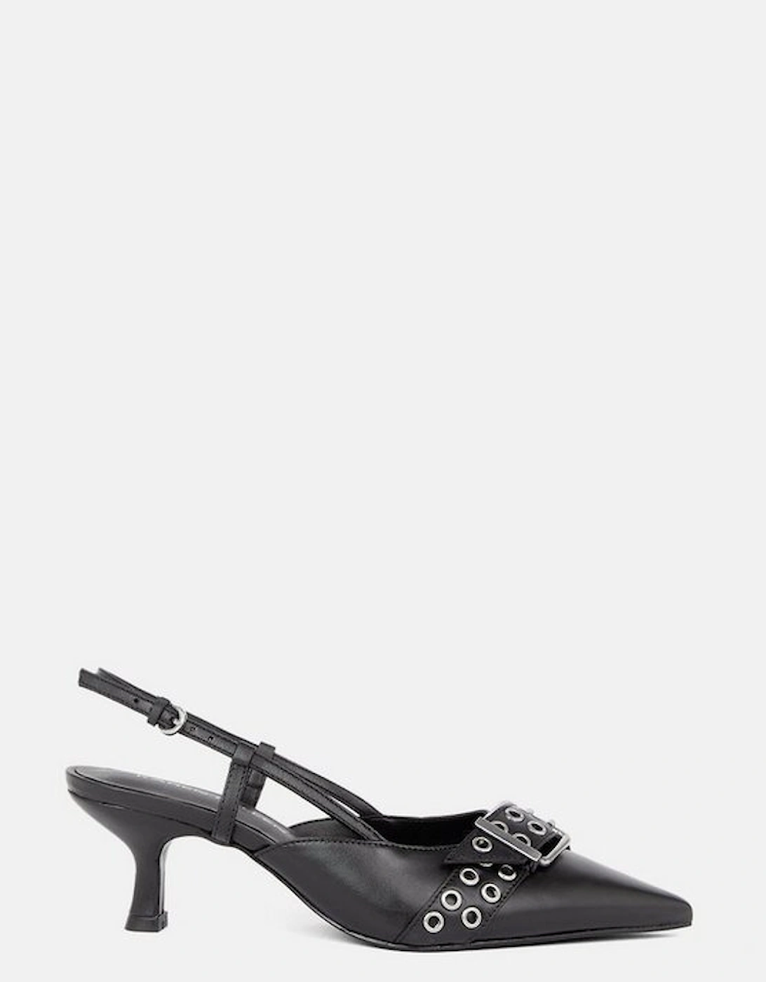 Leather Double Buckle Detail Slingback Heeled Mules