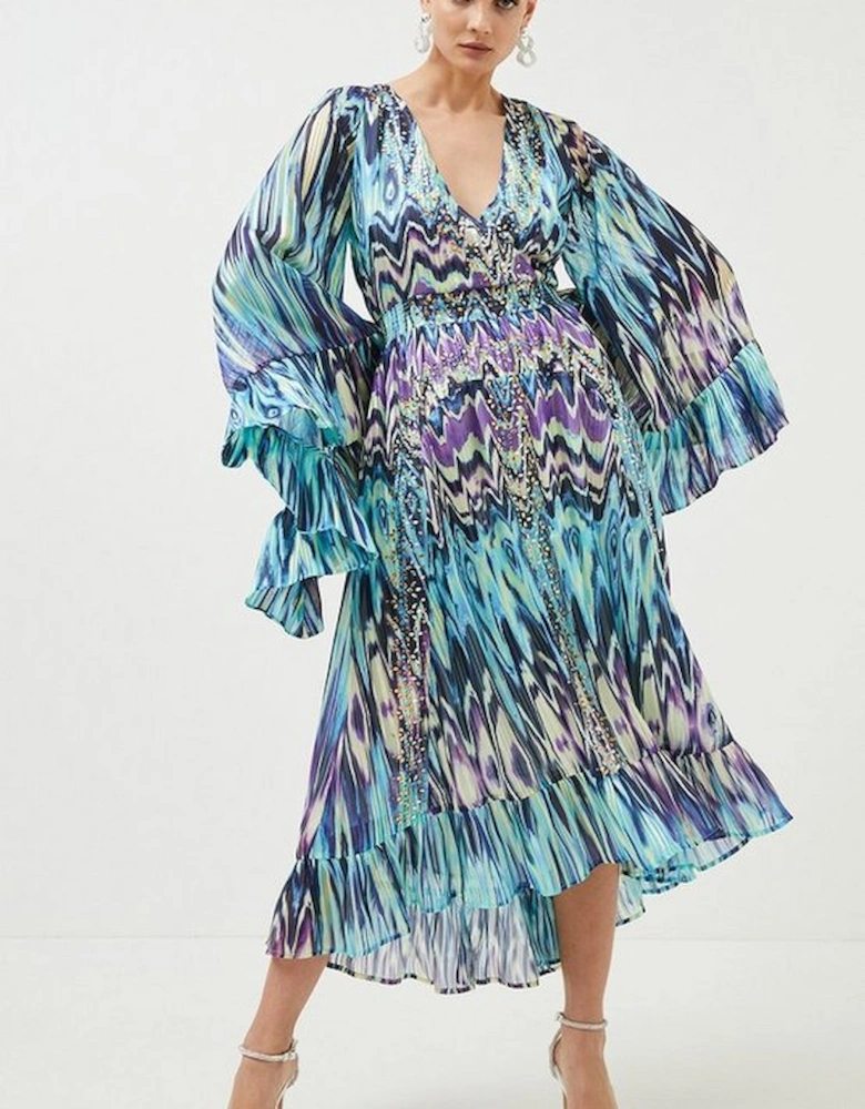 Tie Dye Studded Woven Maxi Drama Kimono
