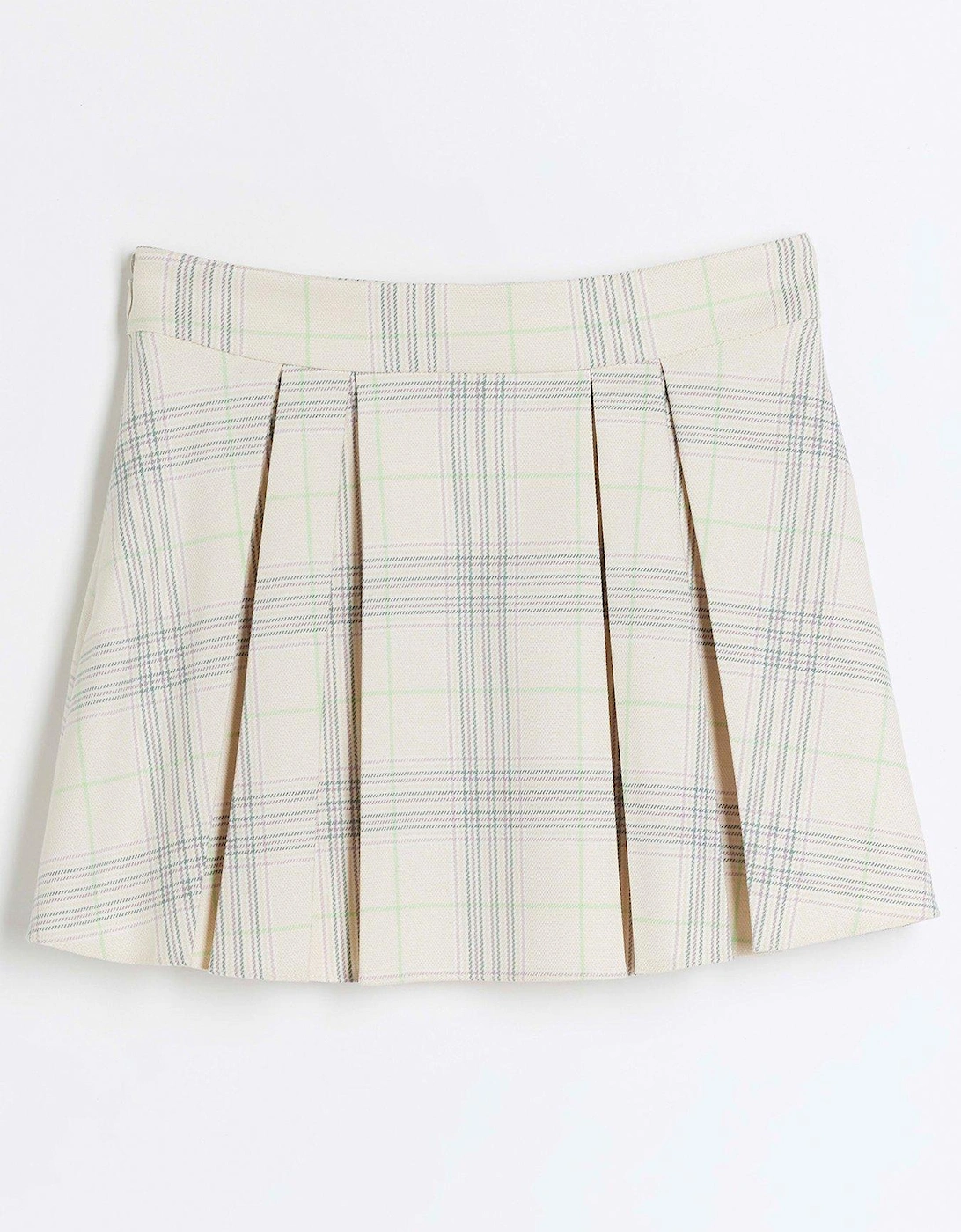 Girls Check Pleated Skirt - Cream