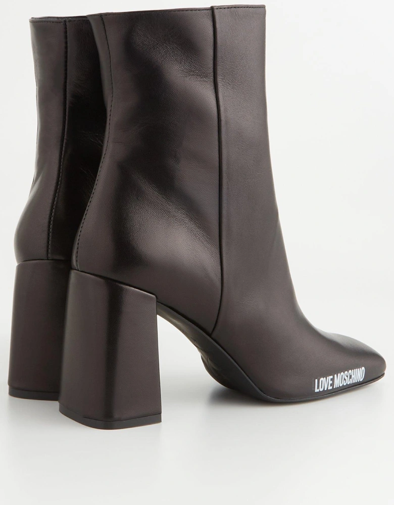 Soft Leather Heeled Boots - Black