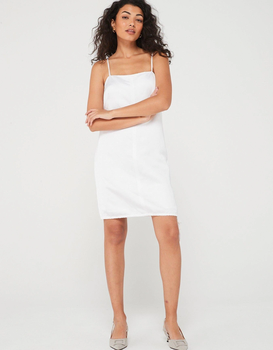 Linen Mini Slip Dress - White