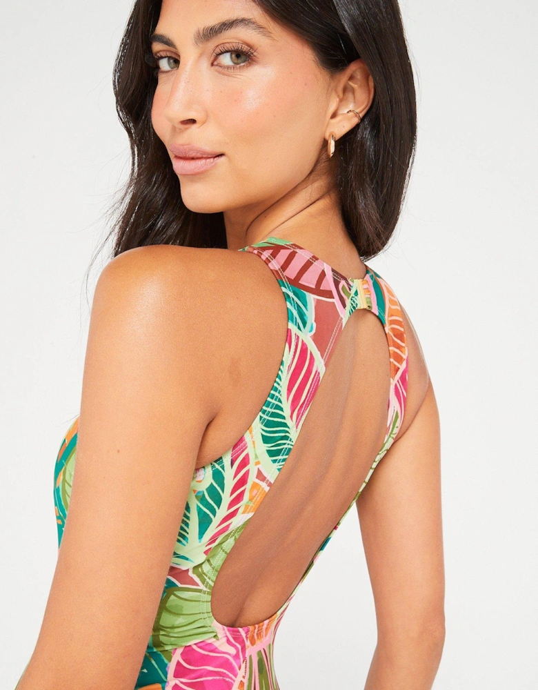 Printed Racer Neck Swimsuit - Bright Print