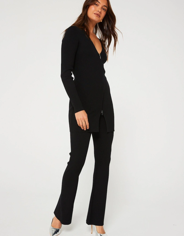 Iconic Rib Knitted Flared Trouser - Black