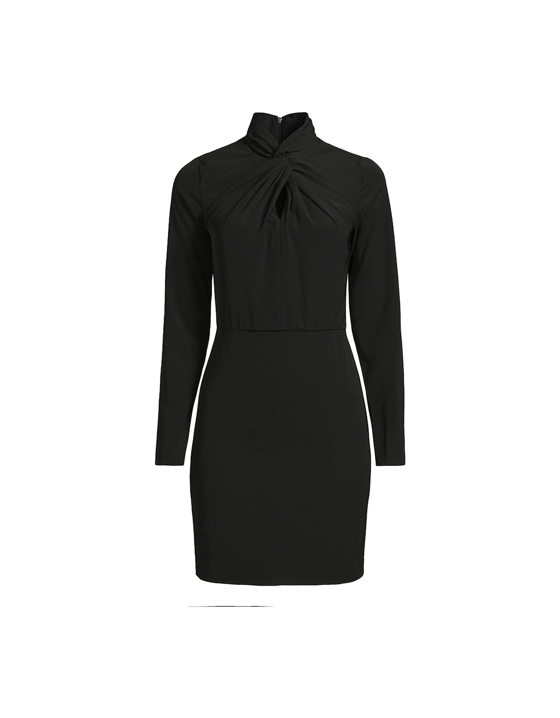 Twist Neck Long Sleeve Mini Dress - Black 