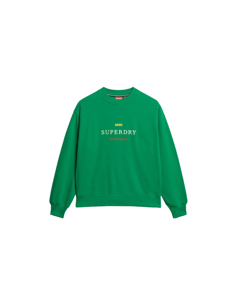 Embroidered Loose Crew Sweatshirt - Green