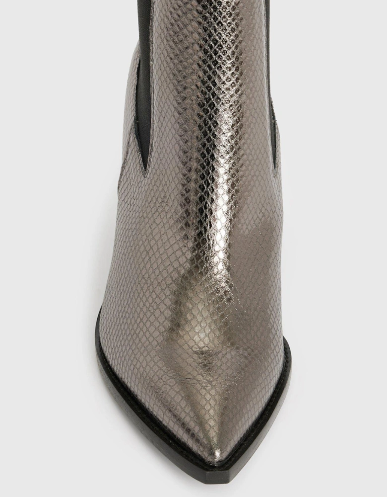 Ria Snakeskin Effect Boots - Gunmetal