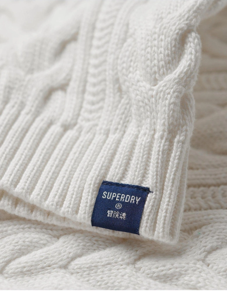 Dropped Shoulder Cable Crew Neck Jumper - White