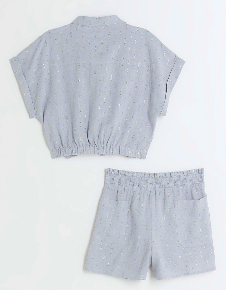 Girls Glitter Shirt And Shorts Set - Blue