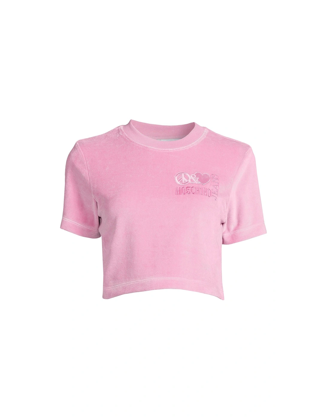Cropped Velour T-shirt - Fantasy Print Pink
