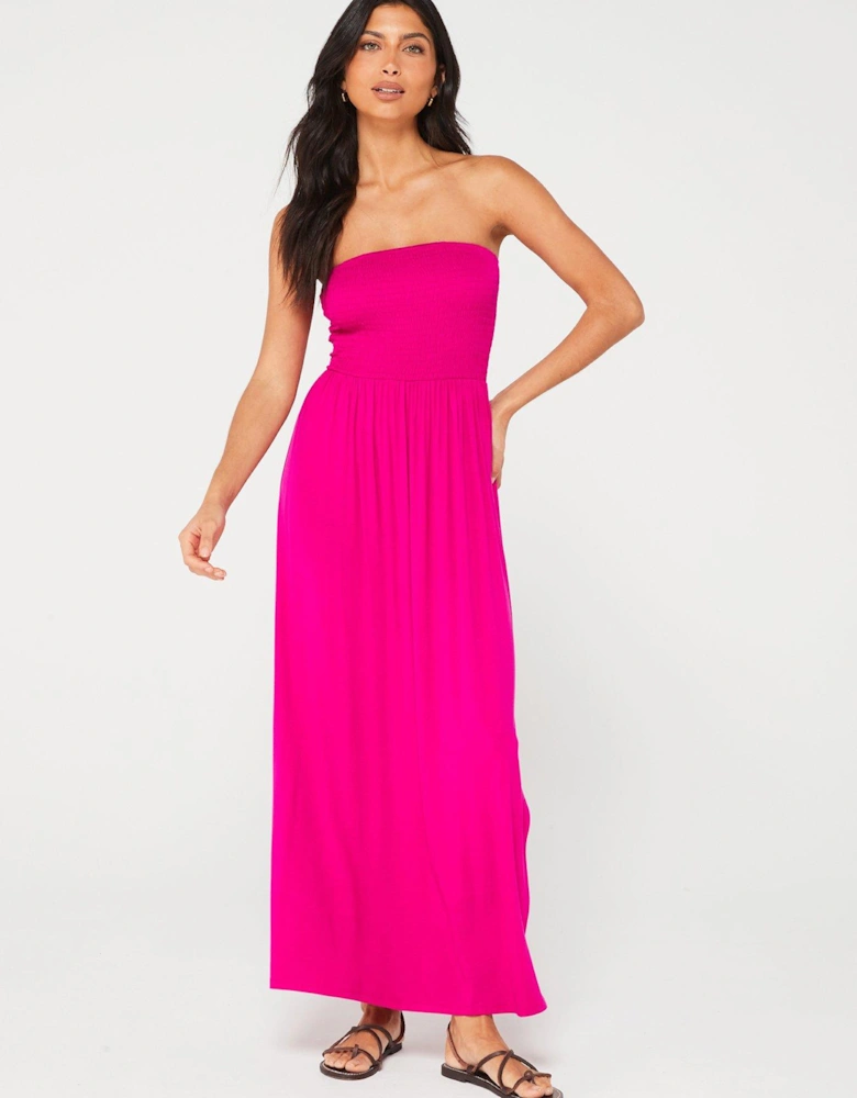 Shirred Beach Maxi Dress 2 Pack - Pink/ Animal Print
