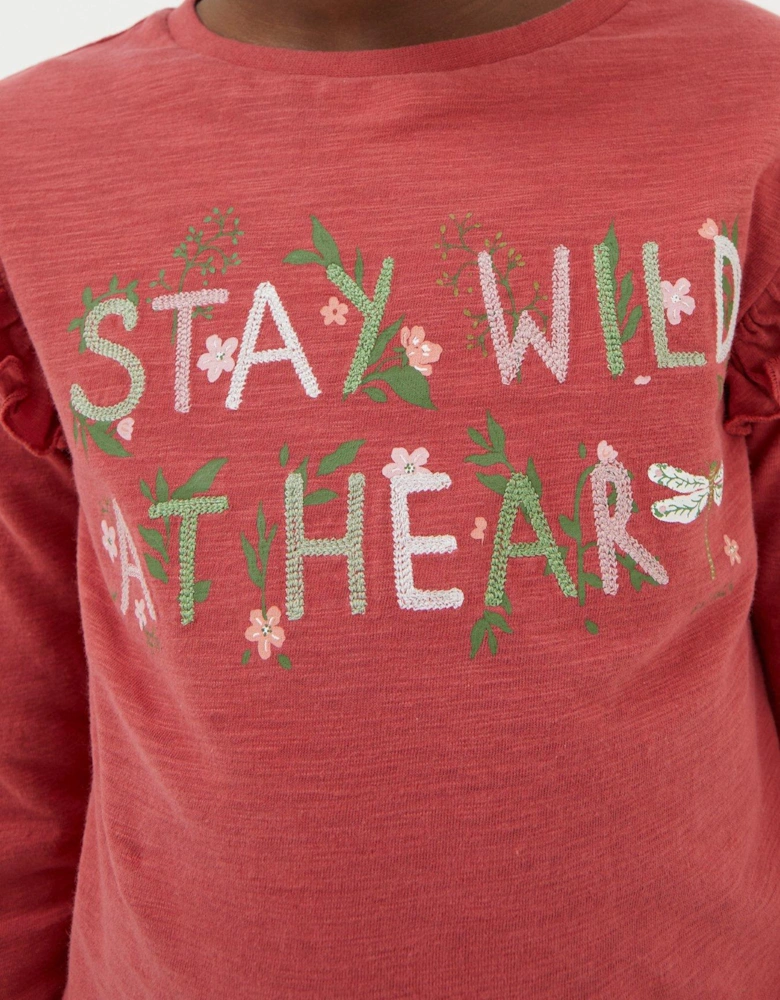 Girls Wild At Heart Long Sleeve Tshirt - Washed Red