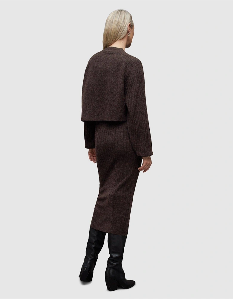 Margot 2-In-1 Ribbed Midi Dress - Warm Cacao Brown