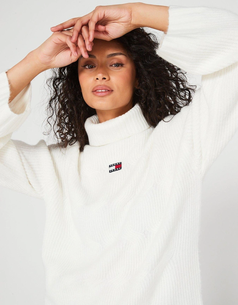 Turtle Neck Cable Knit Jumper - White