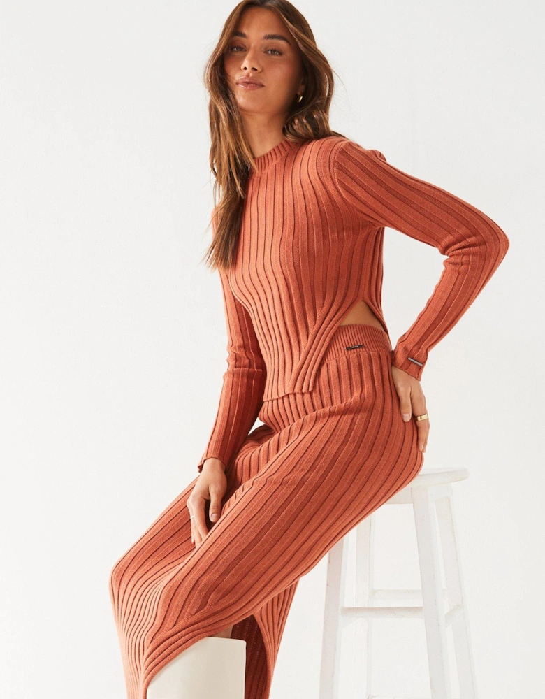 Wool Blend Side Split Knitted Jumper - Orange