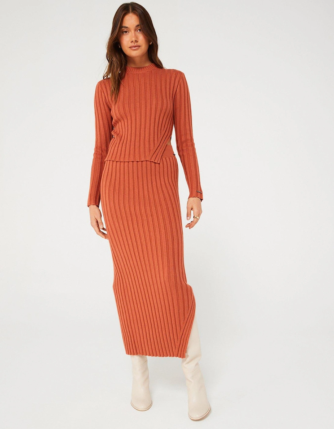 Wool Blend Side Split Knitted Jumper - Orange