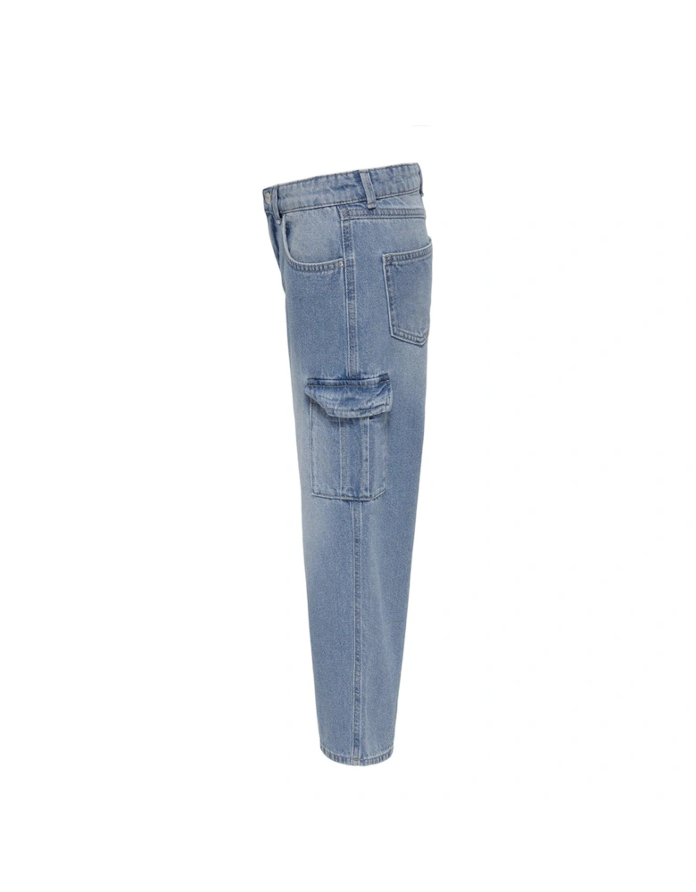Girls Harmony Wide Cargo Jeans - Light Blue Denim