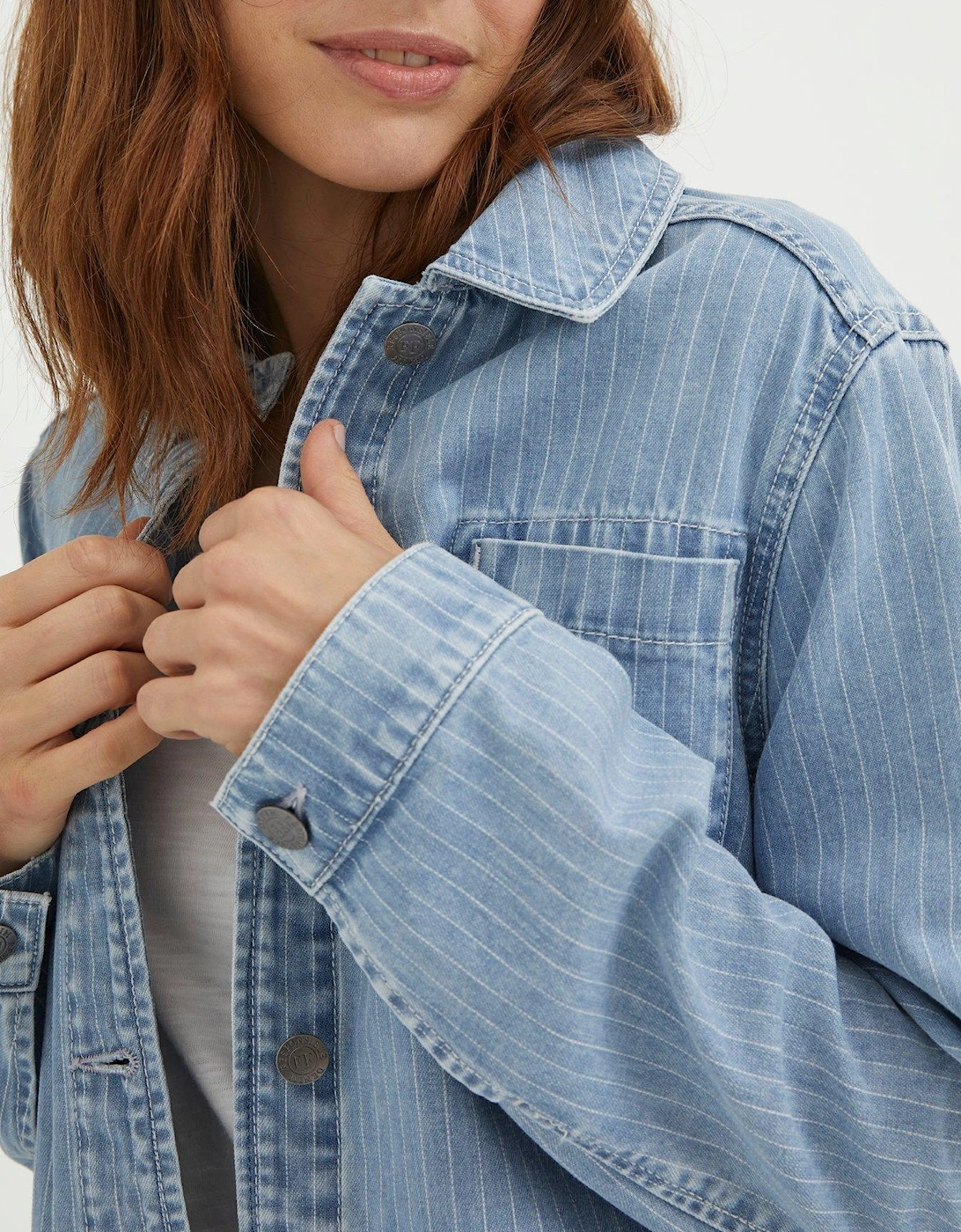 Eden Stripe Denim Worker Jacket - Blue