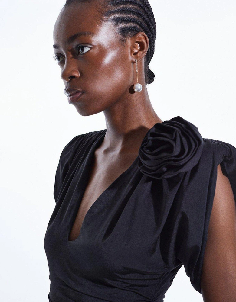 Rosette Shoulder Bodysuit - Black