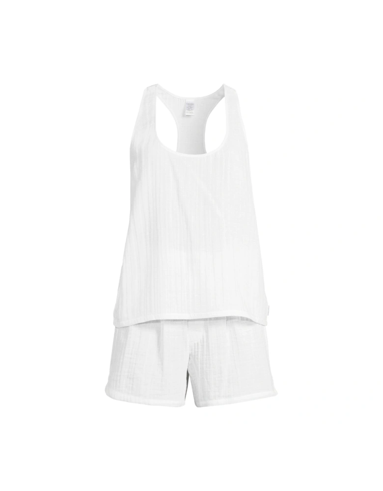 Cotton Sleeveless Short Set - White