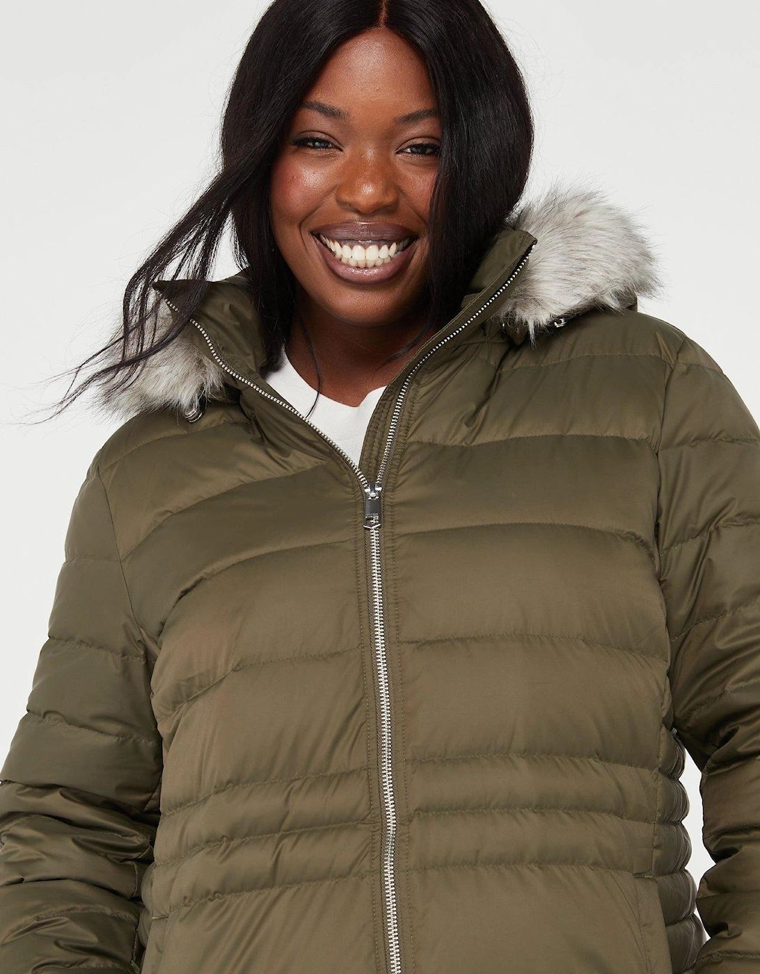 Curve Tyra Down Faux Fur Hooded Jacket - Green