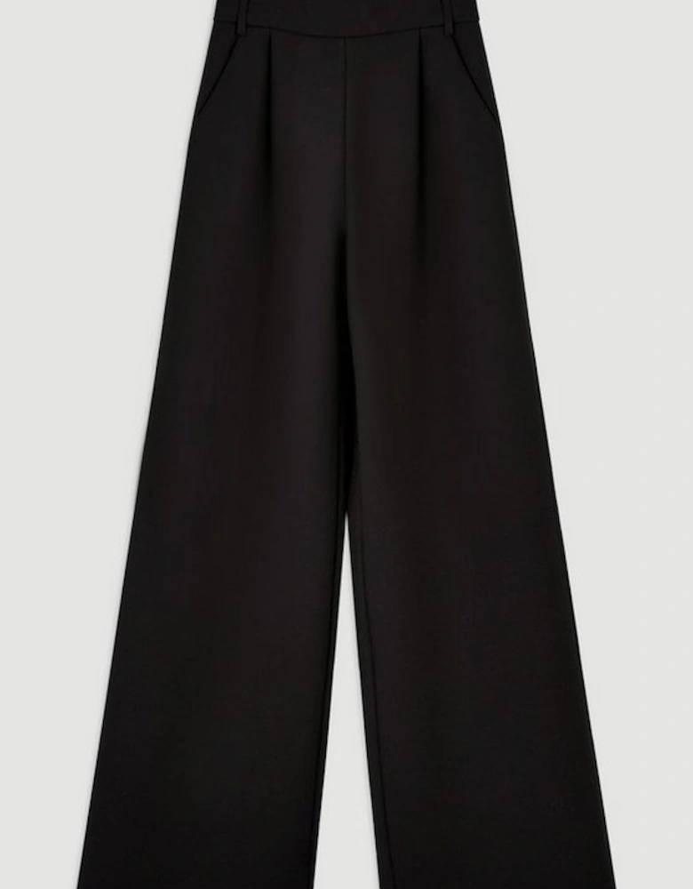 Clean Tailored Grosgrain Tipped Wide Leg Trousers