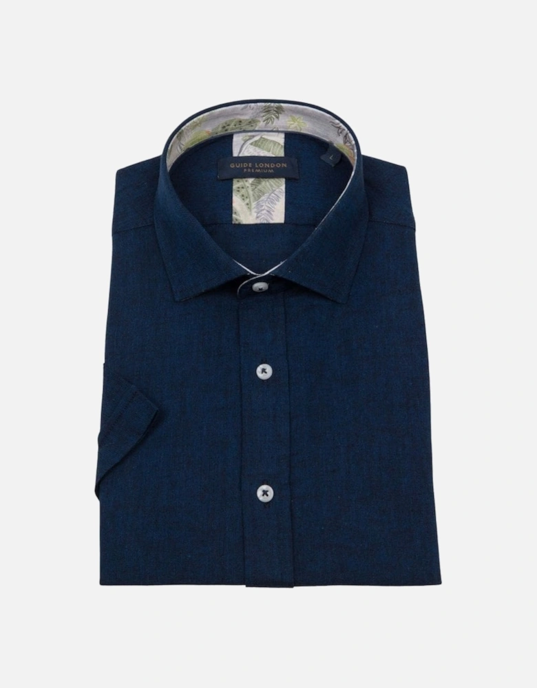 Linen/cotton Short Sleeve Shirt Navy