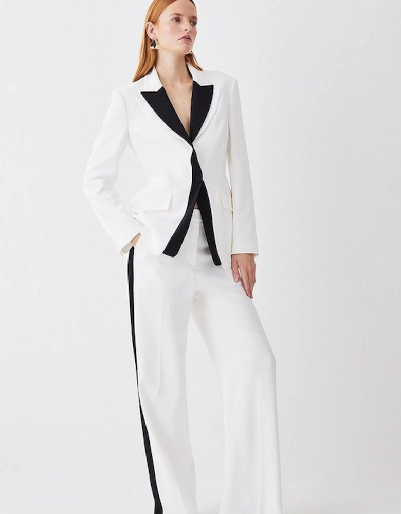 Compact Viscose Contrast Lapel Double Breasted Blazer
