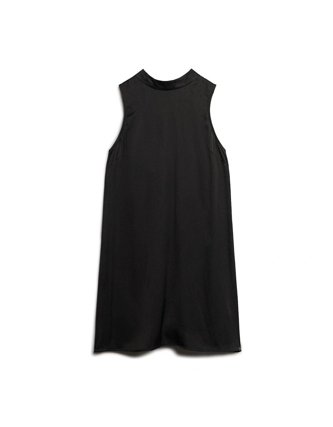 Satin High Neck Mini Dress - Black