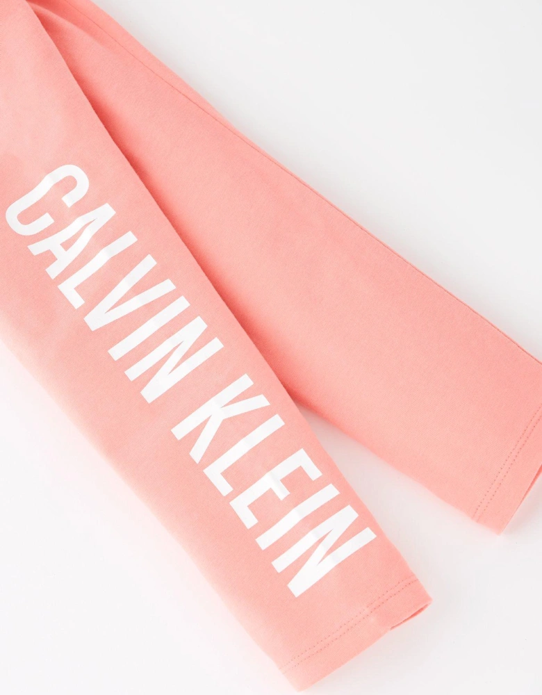 Girls Short Sleeve T-shirt & Leggings Pj Set - Pink Grapefruit/white