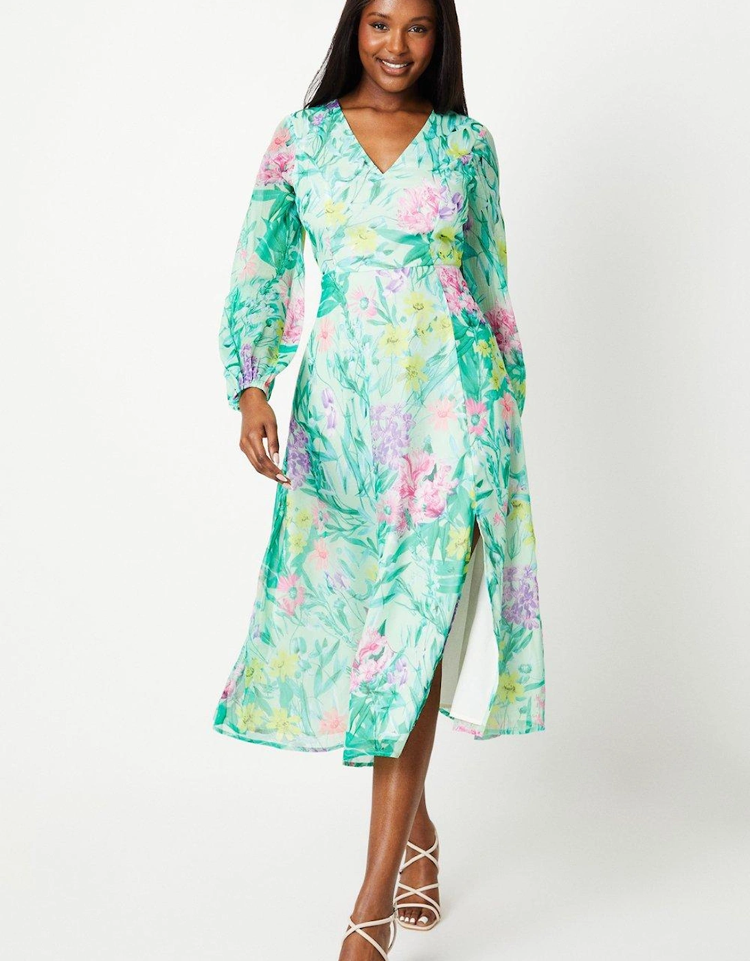 Floral Print Puff Sleeve Midaxi Dress, 6 of 5