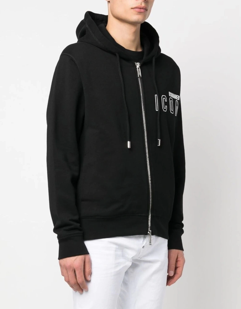 Outline Icon logo Zipped Hooded Jacket in Black