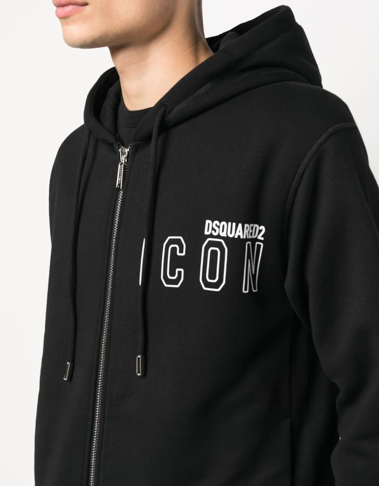 Outline Icon logo Zipped Hooded Jacket in Black