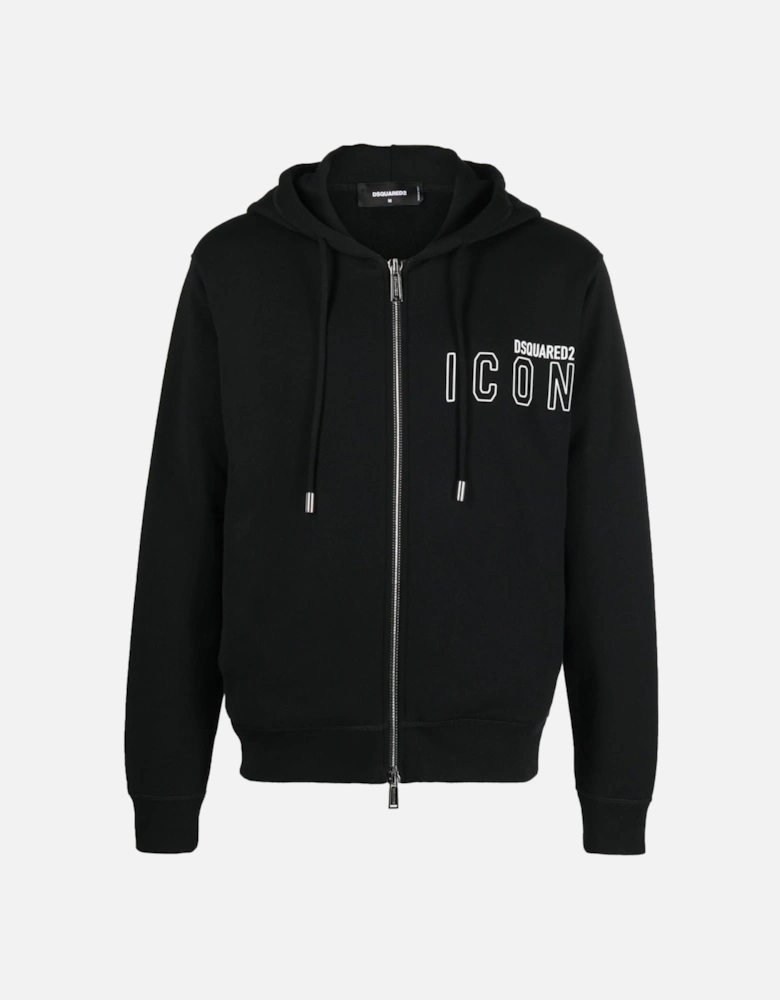 Outline Icon logo Zipped Hooded Jacket in Black