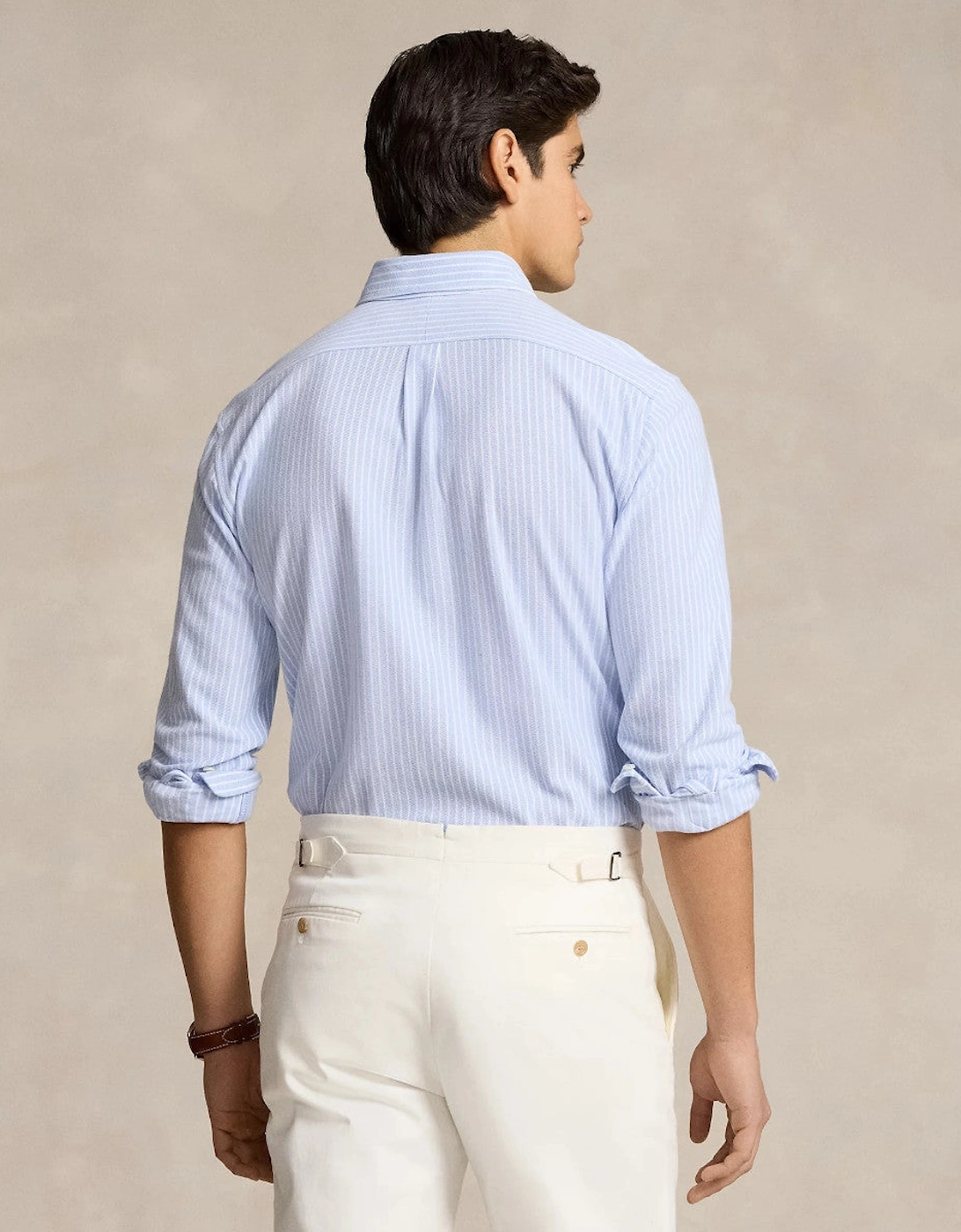 LS Mesh Oxford Sport Shirt 002 Dress Shirt Blue/White