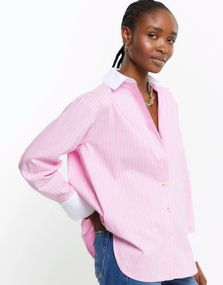 Striped Oversized Shirt - Light Pink