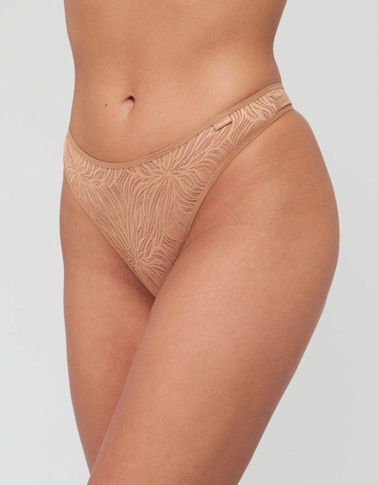 Sheer Lace Thong - Beige