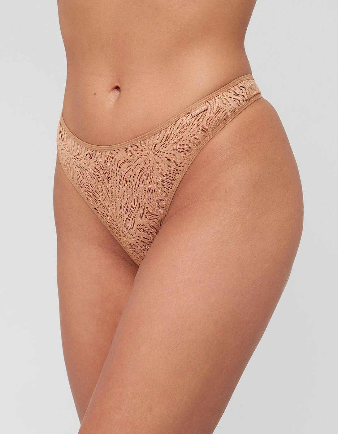 Sheer Lace Thong - Beige