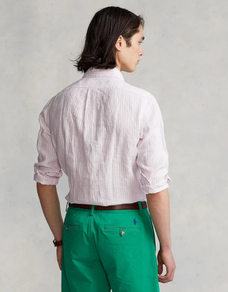 LS Linen Shirt 002 Pink/White