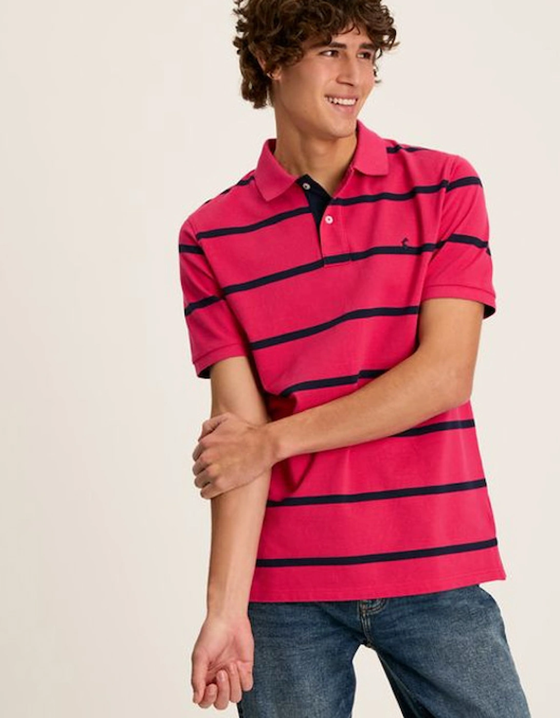 Men's Filbert Polo Shirt Pink Navy Stripe, 7 of 6