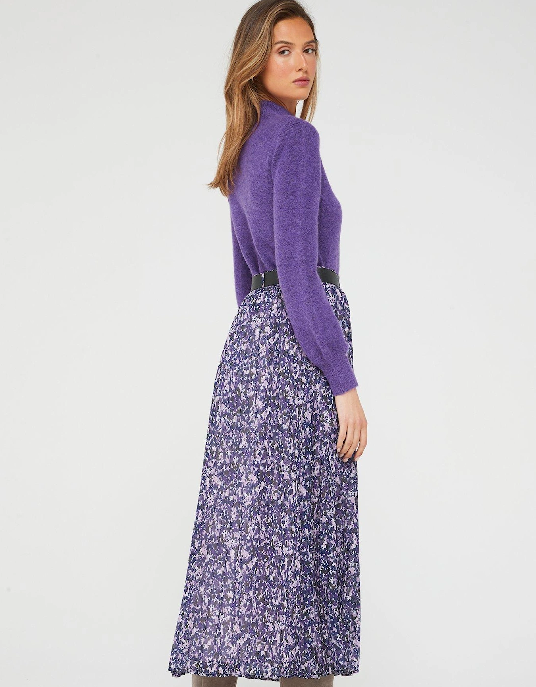 Belted Georgette Pleated Midaxi Skirt - Purple