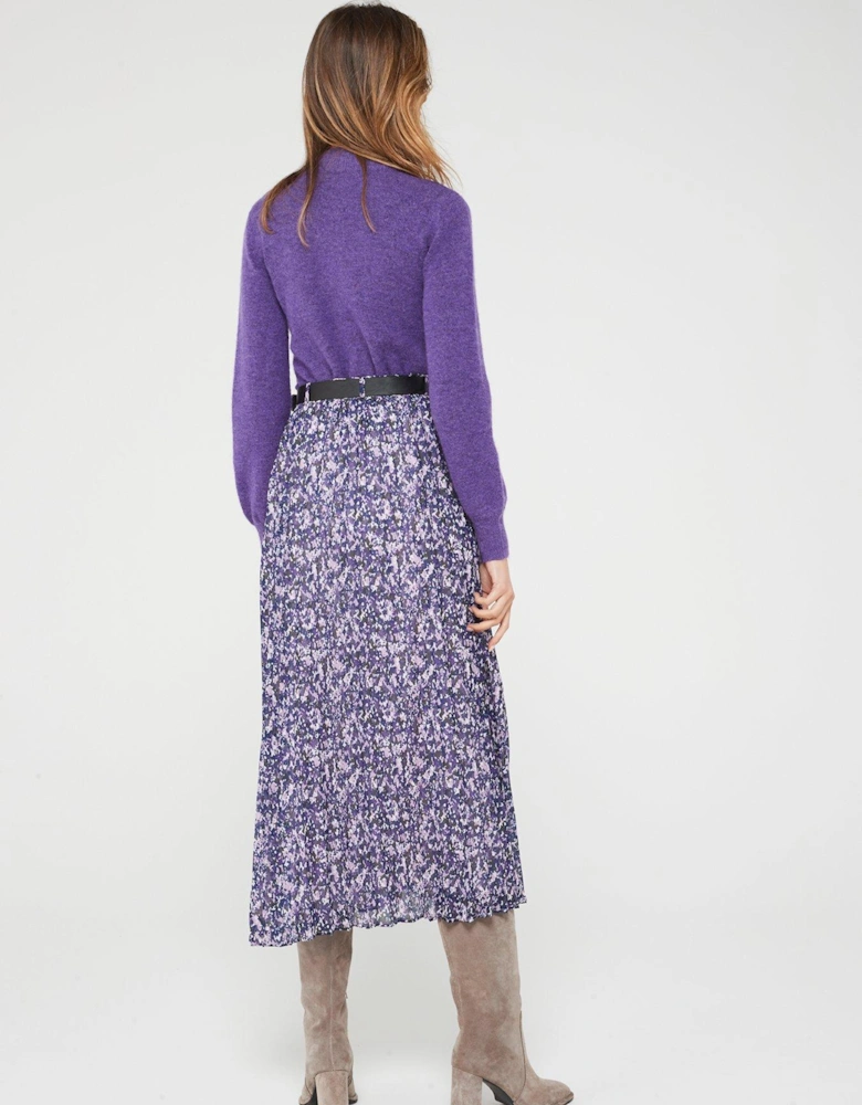 Belted Georgette Pleated Midaxi Skirt - Purple