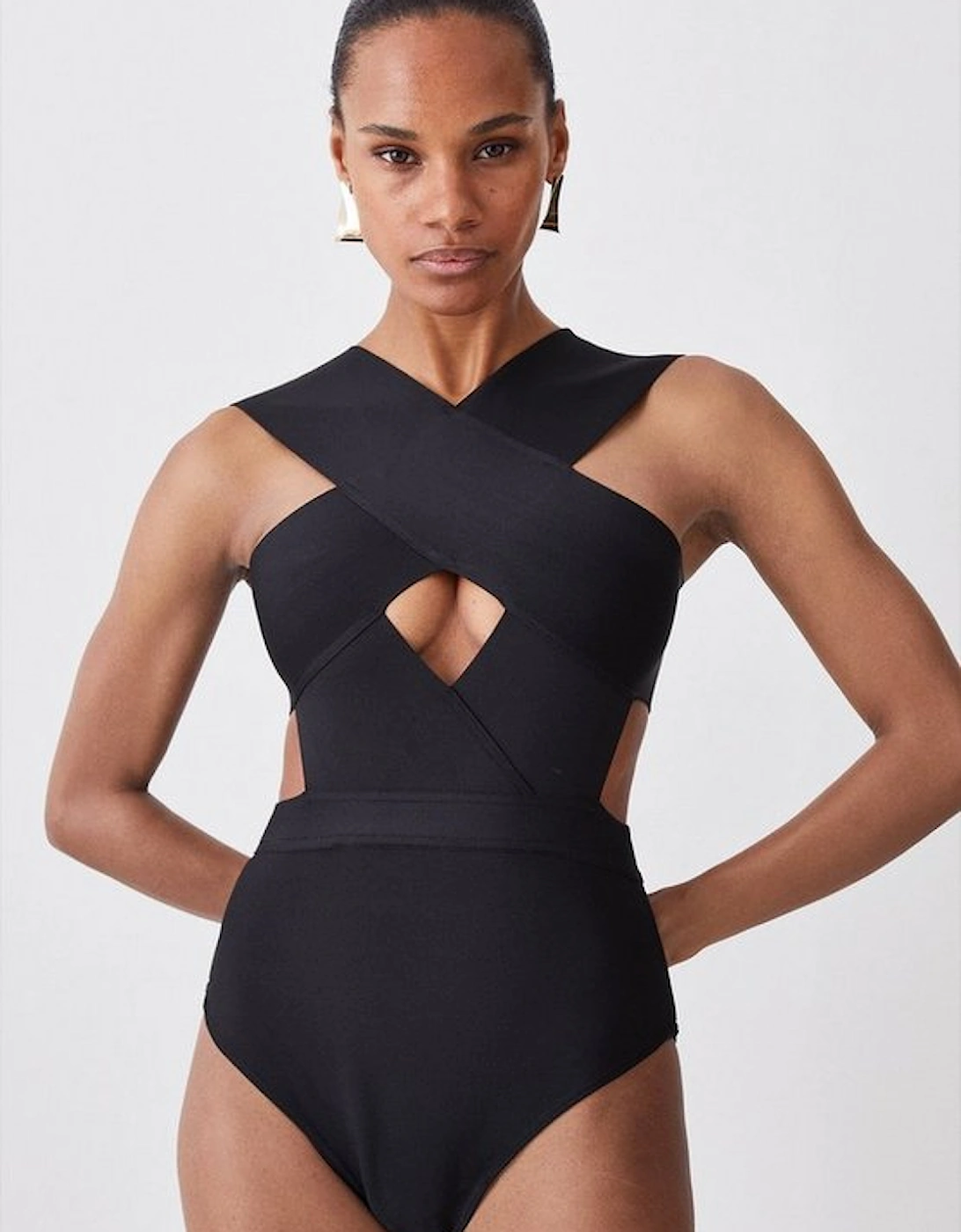 Bandage Textured Cross Front Swimsuit, 2 of 1