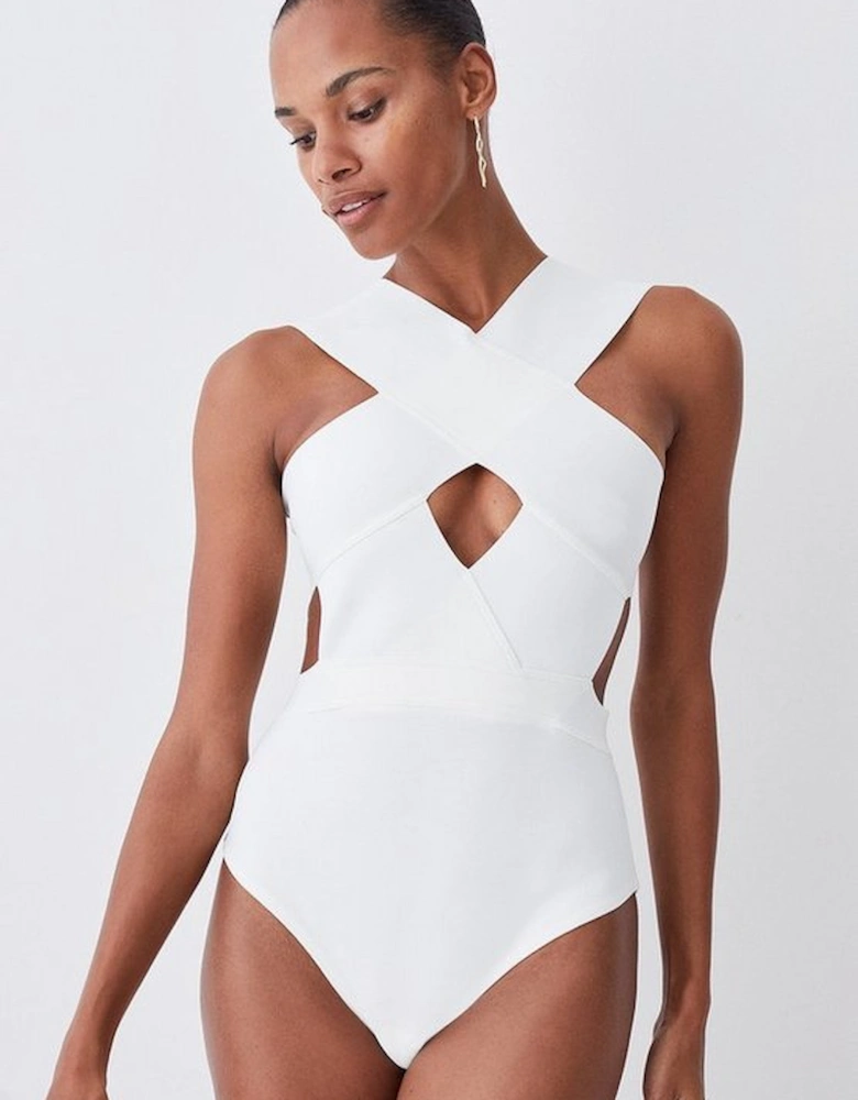 Bandage Textured Cross Front Swimsuit