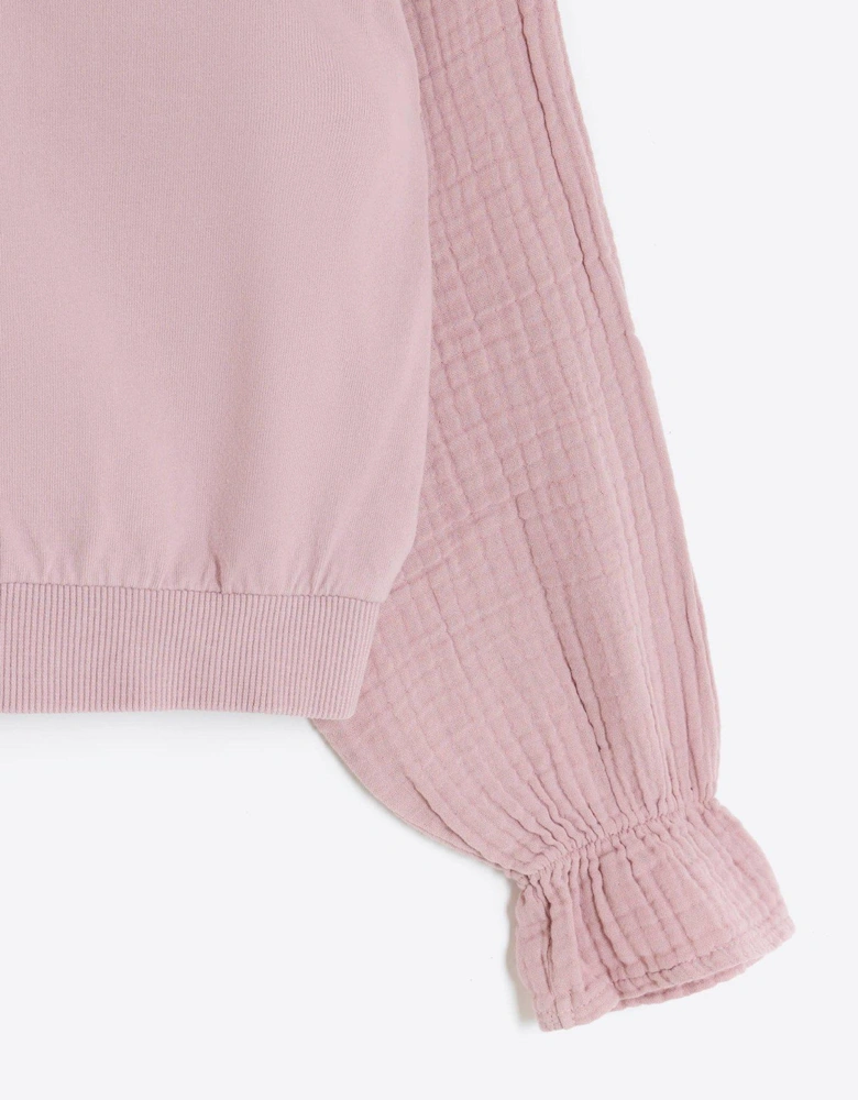 Girls Textured Sleeve Sweatshirt - Pink