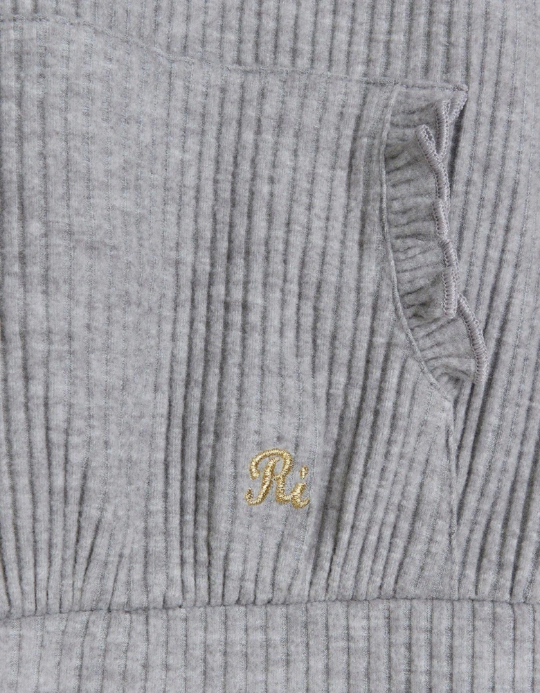 Mini Girl Cosy Rib Frill Sweatshirt Set - Grey