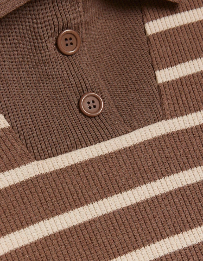 Stripe Cropped Polo - Light Brown