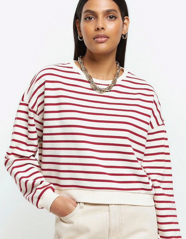 Striped Cropped Sweat - Red