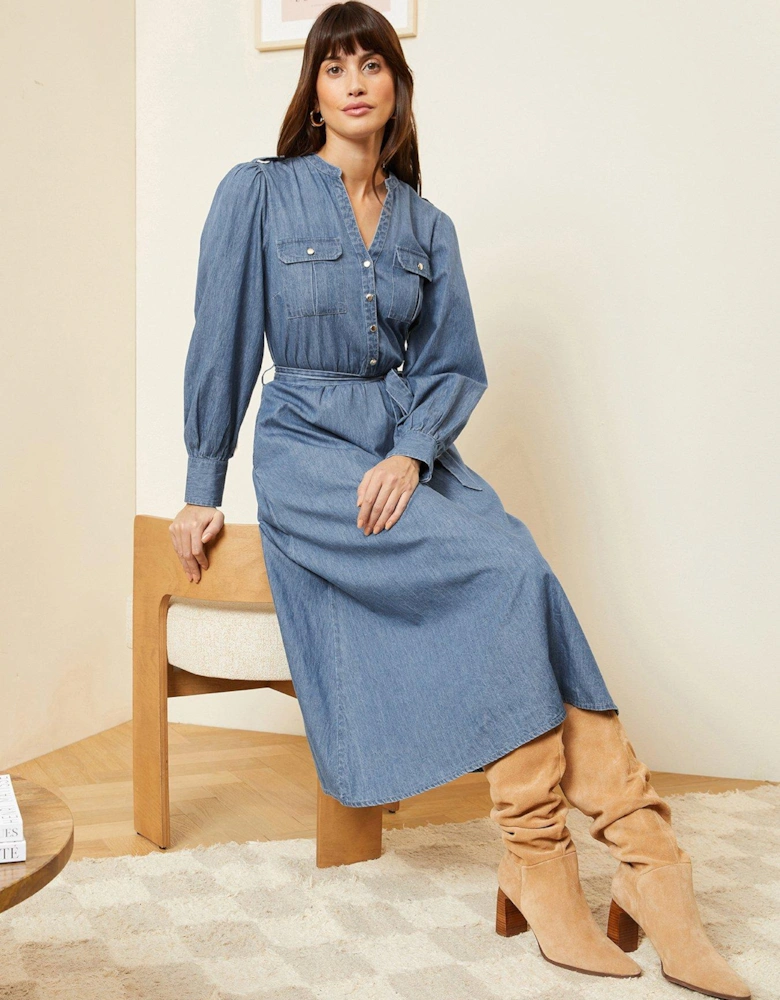 Long Sleeve Utility Dress-blue