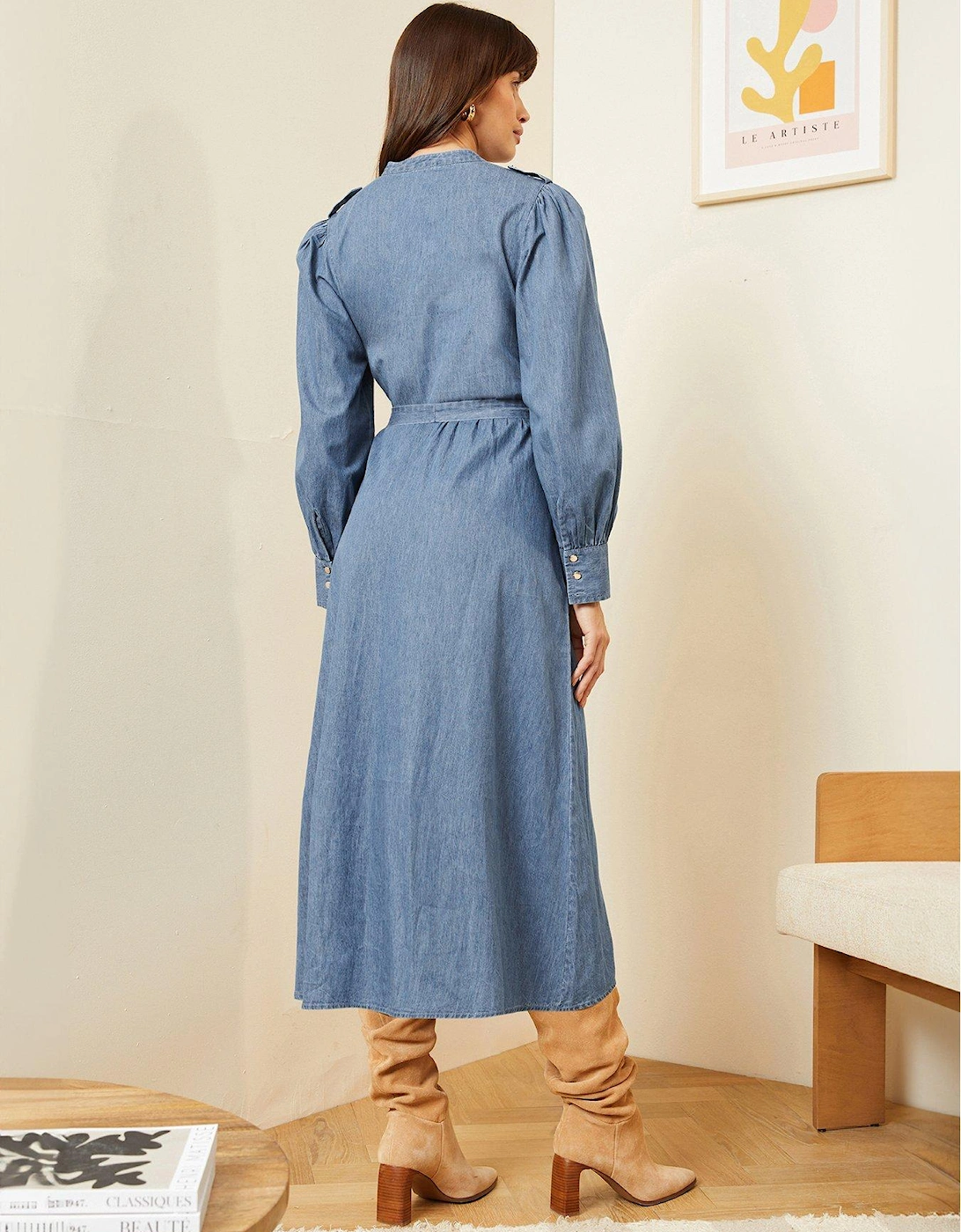 Long Sleeve Utility Dress-blue