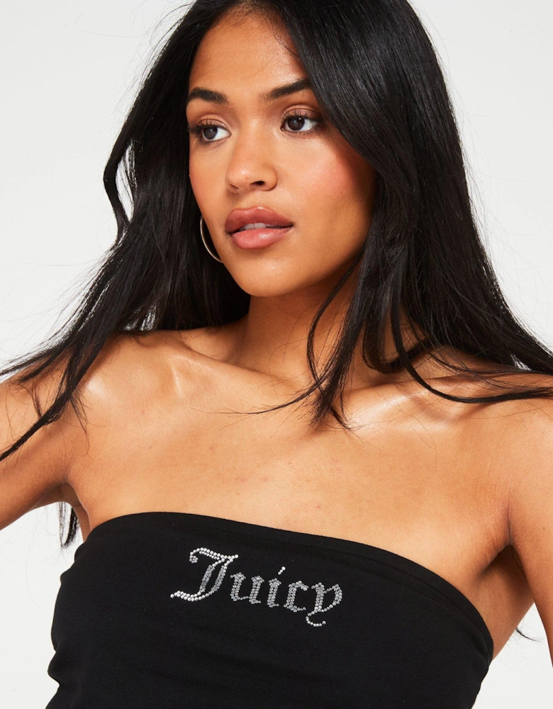 Jersey Babey Bandeau Top With Small Juicy Diamante Logo - Black